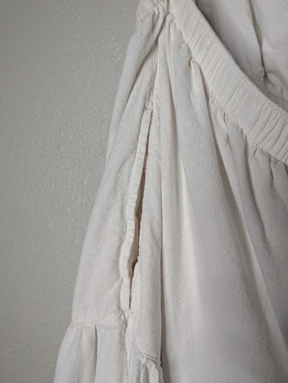 Abercrombie & Fitch White Linen Blend Tiered Coastal Shabby Chic Maxi Dress L